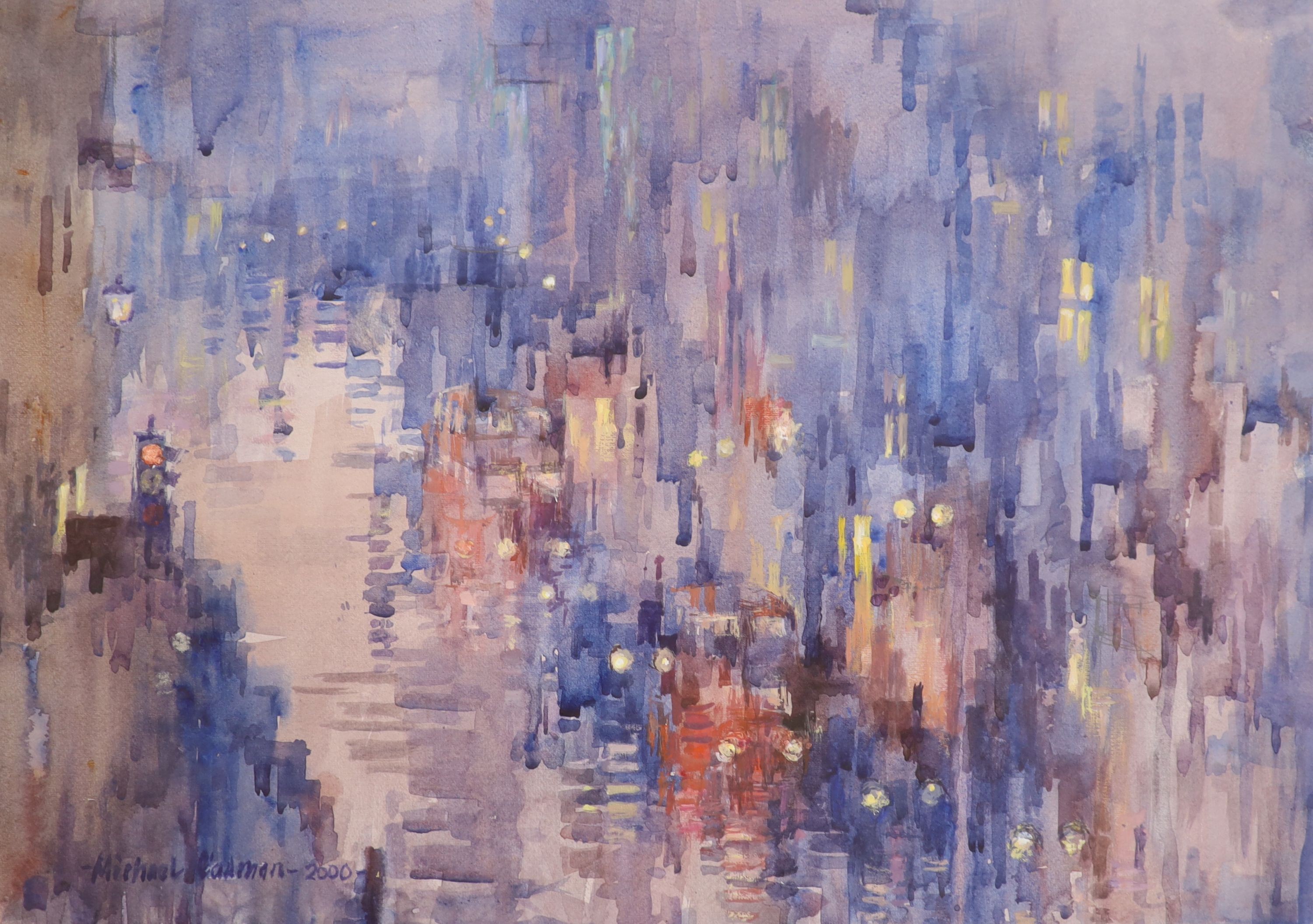 Michael Cadman (1920-2010), mixed media, London Lights, signed and dated 2000, 40 x 56cm